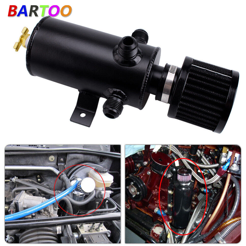 750ml Oil Catch Tank Can Aluminum 3-AN10 Port Baffled Breather Filter Reservoir