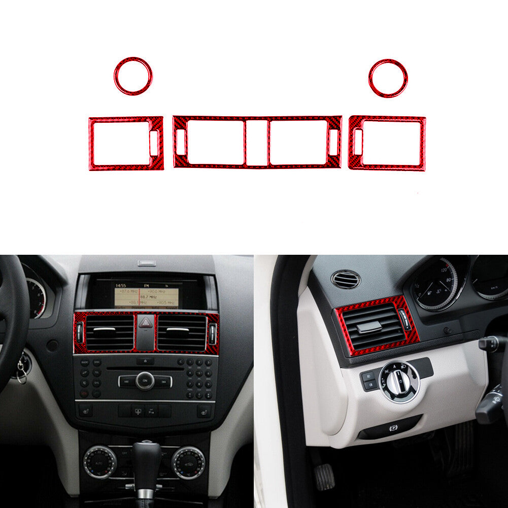 5Pcs Red Carbon Fiber Air Vent Outlet Trim for Mercedes Benz C Class W204 11-13