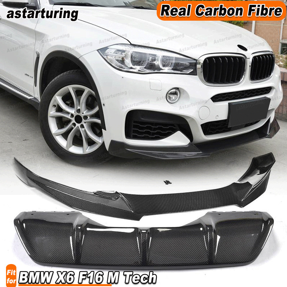 for BMW X6 F16 M Sport 15-18 Carbon Fiber Front Bumper Spoiler Lip Rear Diffuser