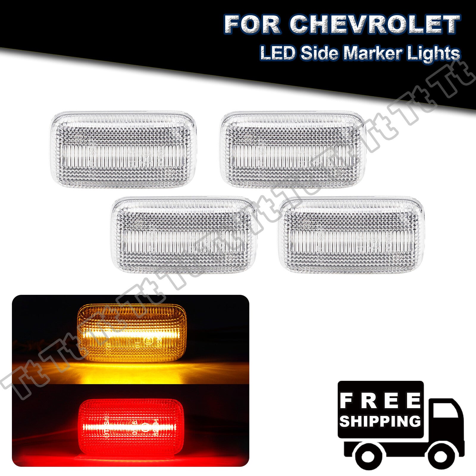 Suitable for 2015-2022 for Chevrolet Silverado 3500 Dual Amber Red LED Fender Side Marker Lights