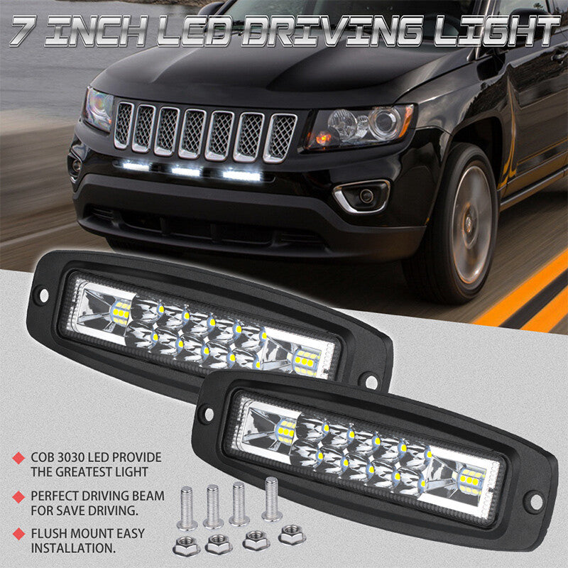 2x 7 LED Work Light Bar Flush Mount Flood Spot Fog Lamp Offroad Driving Truck