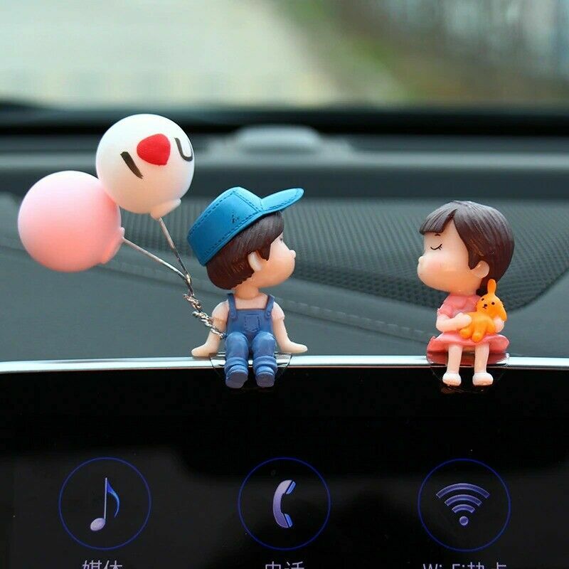 Cute Couple for Mini Figure Statue Car Dashboard Decor Cartoon Interior Ornaments