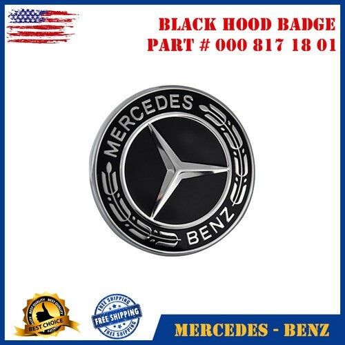 FOR Black Hood Emblem Laurel Wreath Flat Logo GT CLA SLK CLS SL CLS S