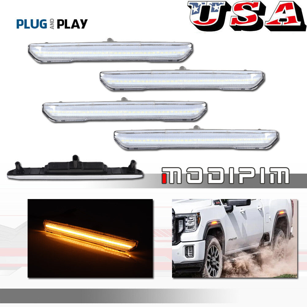 4-Pack Clear F/R Amber LED Side Marker Lights for 2020-2024 for GMC for Sierra 2500 3500HD