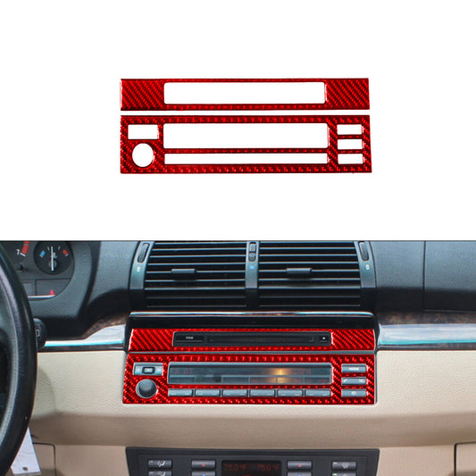 2X Red Carbon Fiber Radio CD Player Trim for BMW X5 2000-2006