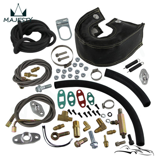 T3 T4 Complete Turbo Oil Line Inlet Drain Return Kit +T3 Blanket Heat Cover GT30