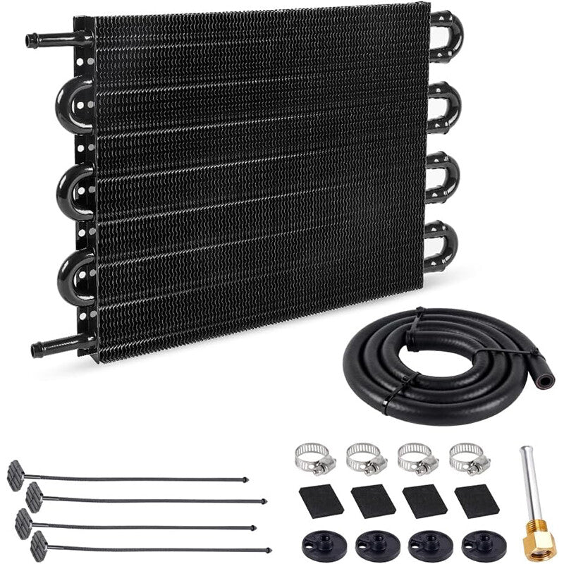 8-line/through-pipe and finned gearbox cooler universal 5/16 oil cooler kit in black