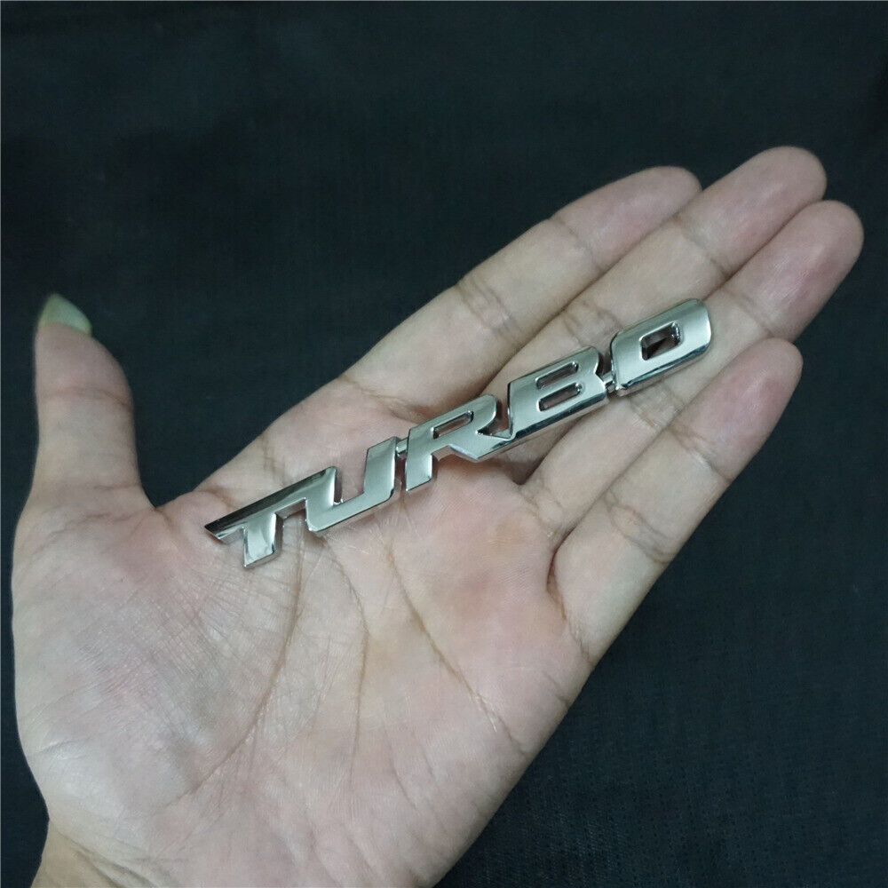 2x Silver Chrome TURBO Small Metal Emblem Sticker Badge Decal Diesel Premium SUV