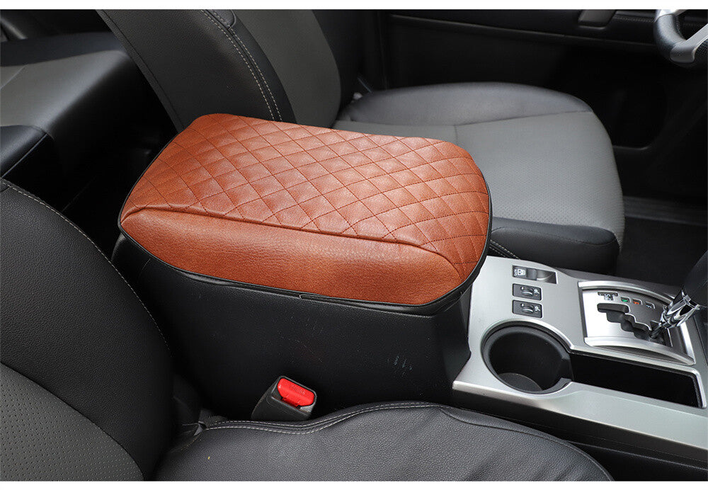 Brown Center Console Armrest Cushion Pad Leather Cover For Toyot@ 4Runner 2017+