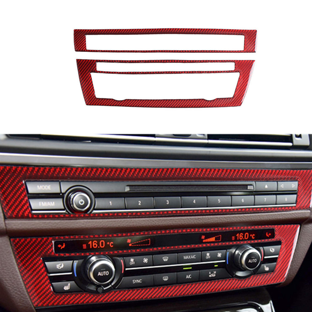 Red carbon fiber CD control system trim for BMW 5 Series F10 2011-2017