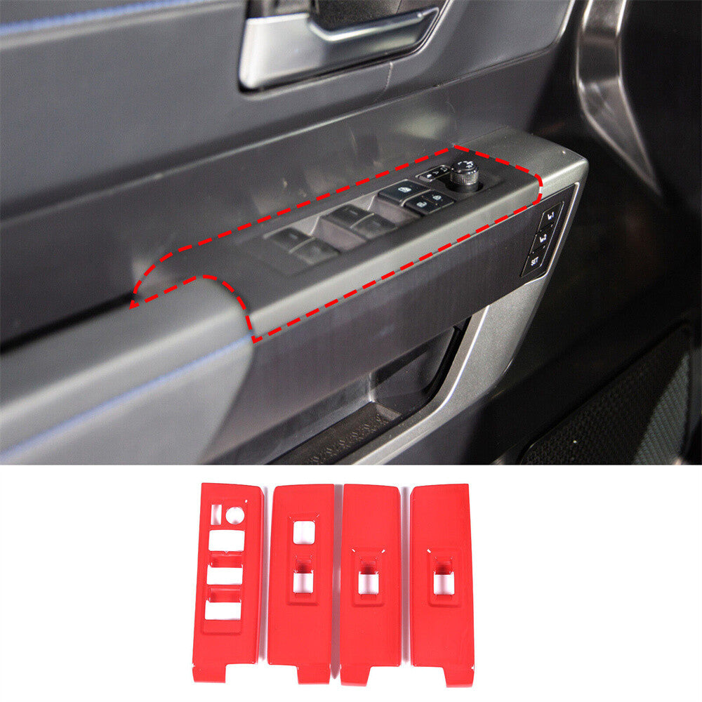 4¡ÁRed ABS Window Lift Switch Button Panel Cover For Toyot@ Tundr@ /Sequoia 2022+