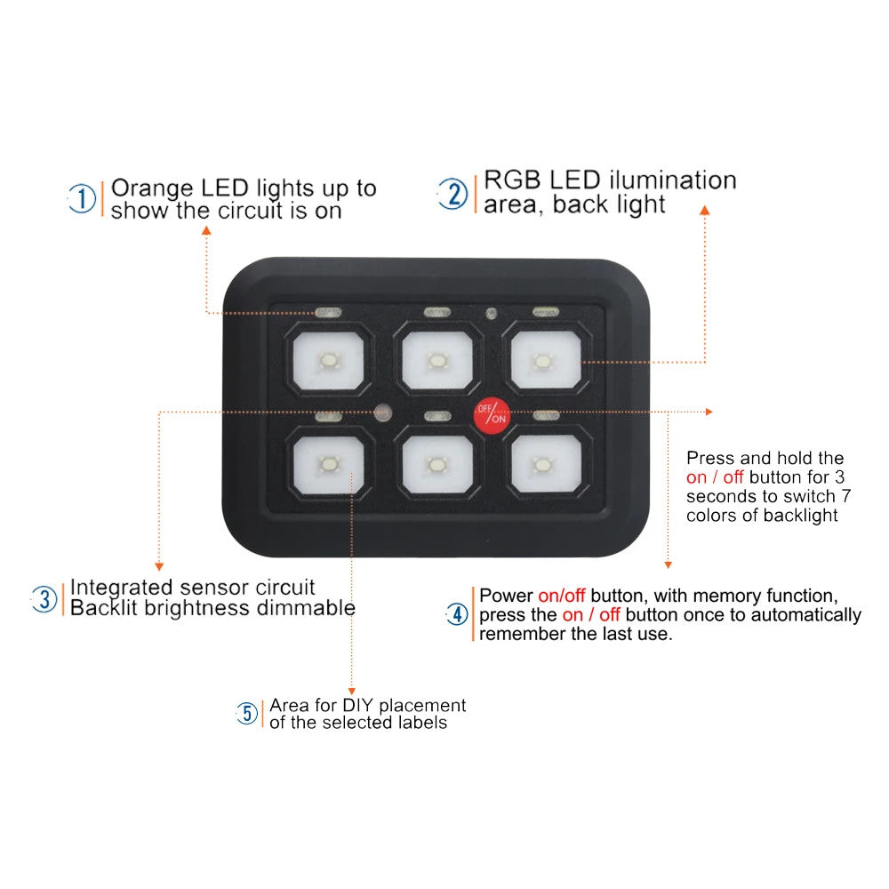6Gang Switch Panel Circuit Control Relay System Box Automatic Dimmable Car Truck