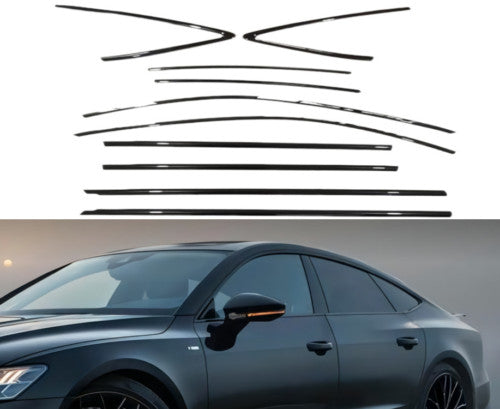 For 2013-18 for Audi A7 S7 Gloss Black Steel Window Full Molding Strip Trim Set 10x