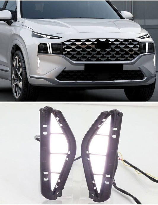 for Hyundai Santa Fe 2021-2022 LED DRL Daytime Running Lamps W/Turn Signal Pair