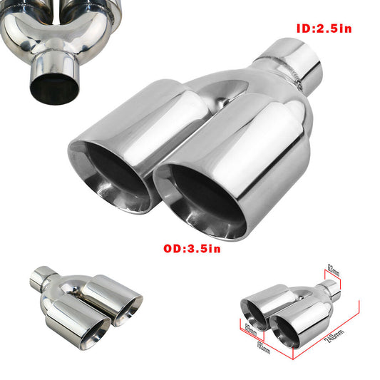 2.5'' Slant Cut Dual Outlet Exhaust Tip Double Wall Stainless Steel Exhaust Tip