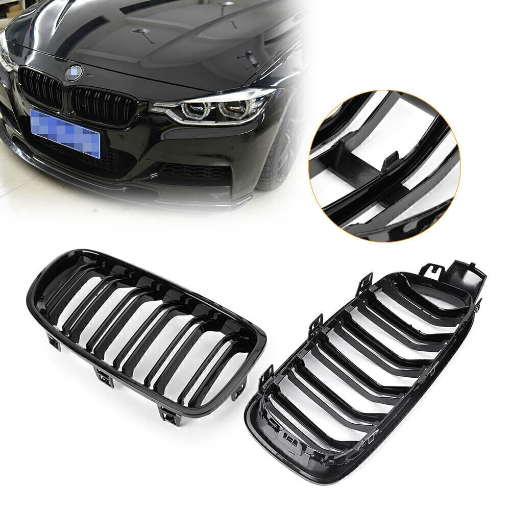 Upper Bumper Mesh Grille Fit for BMW 3-Series F30 F35 4D Painted Black 2012 - 2016