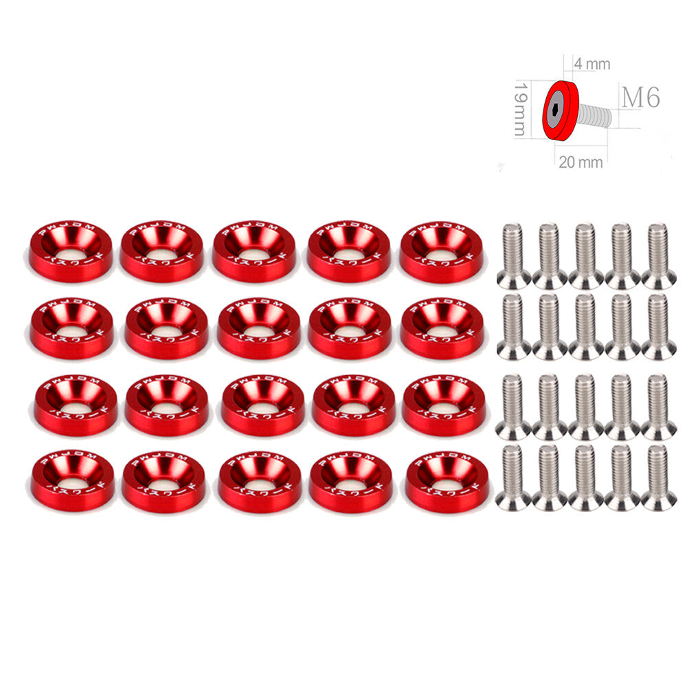 Red JDM Billet Aluminum Fender/Bumper Washer/Bolt Engine Bay Dress Up Kit 20PCS