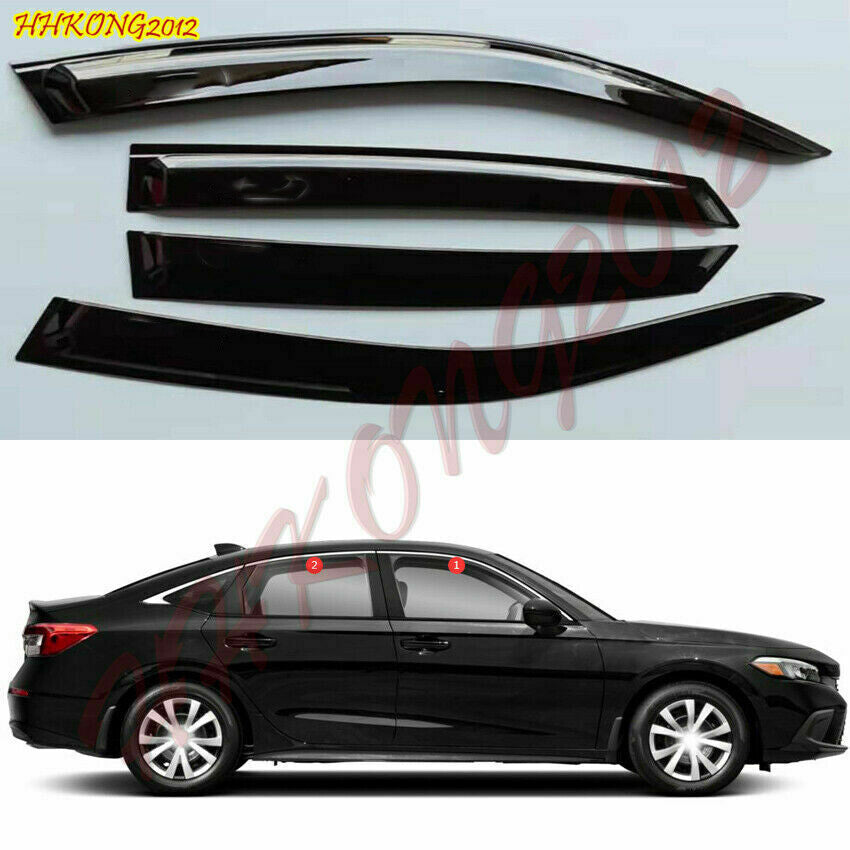 Black Window Visor Vent Shield Sun Rain Guard ABS for Honda for Civic Sedan2022-2024
