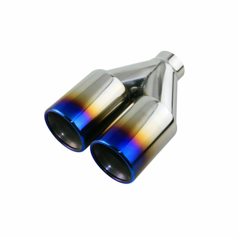 2.5 Universal Welding Double Wall Dual Exhaust Tail Y Pipe Tips 3'' OD Blue Tip