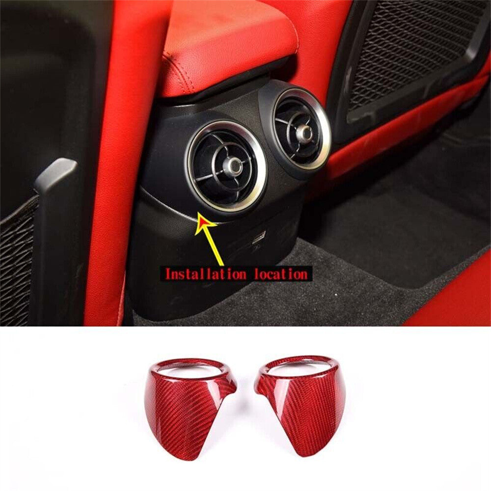 Red Carbon Fiber Rear Air Vent Outlet Ring Cover for Alfa Romeo Giulia 2017-2021
