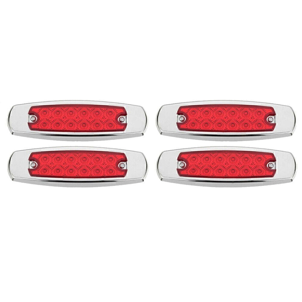 4 x Red 12 LED Sealed Side Marker Clearance Light Fish Shape Truck Trailer 12V