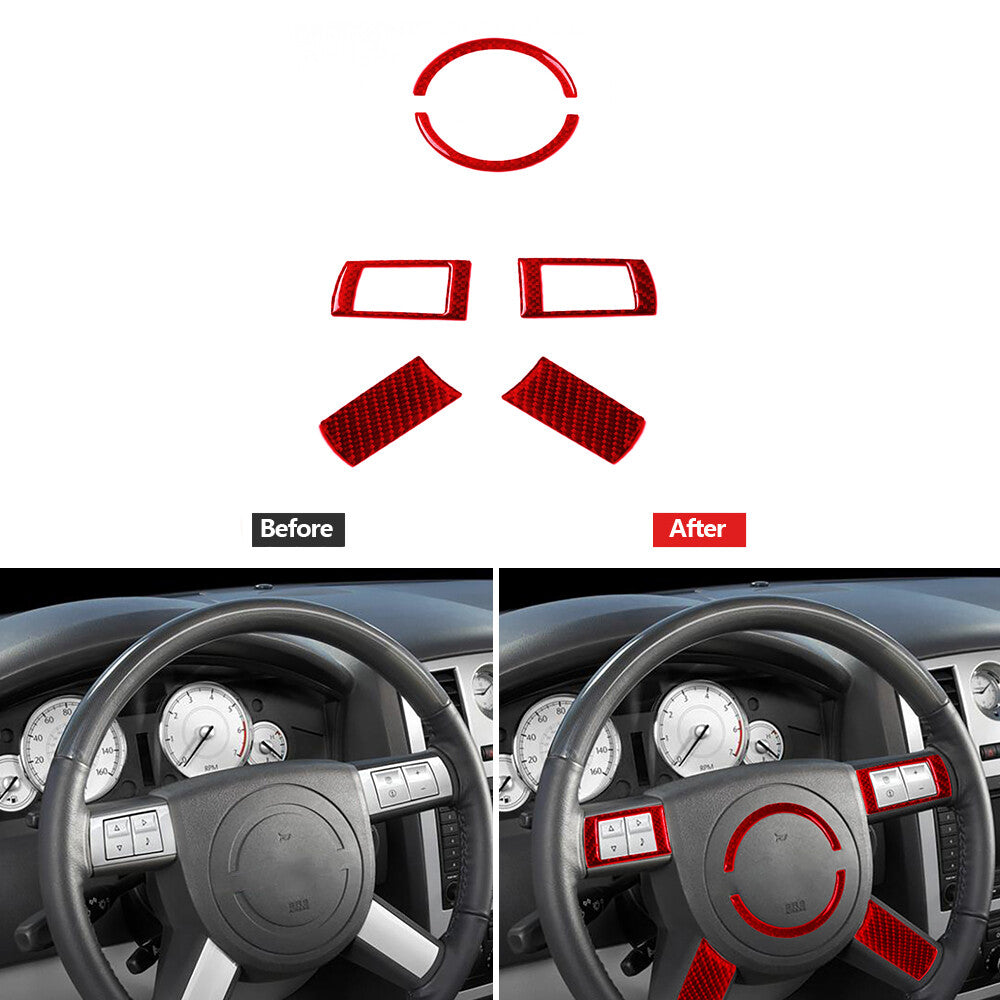 6Pcs Red Carbon Fiber Steering Wheel Button Cover Trim Type B for Chrysler 300