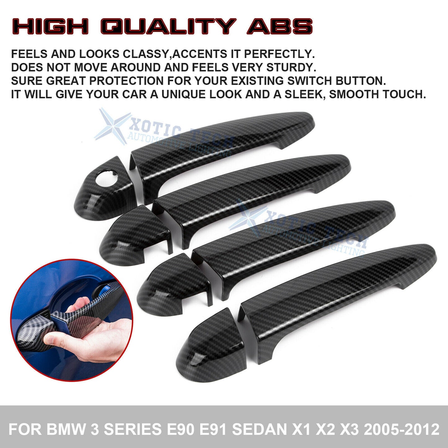 Carbon fiber Car Side Door Handle Cover Trim for BMW 328d xDrive 330i 2005-2019