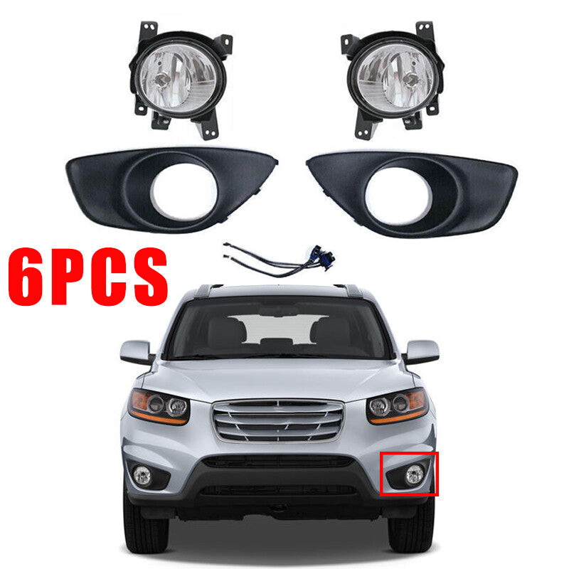 for Hyundai Santa Fe 2010-12 Front Fog lamp + protective cover belt conector 6pc