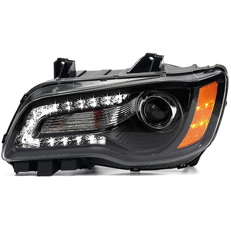 Driver Left For 2011-2014 for Chrysler 300 Black Halogen LED DRL Headlight Lamp