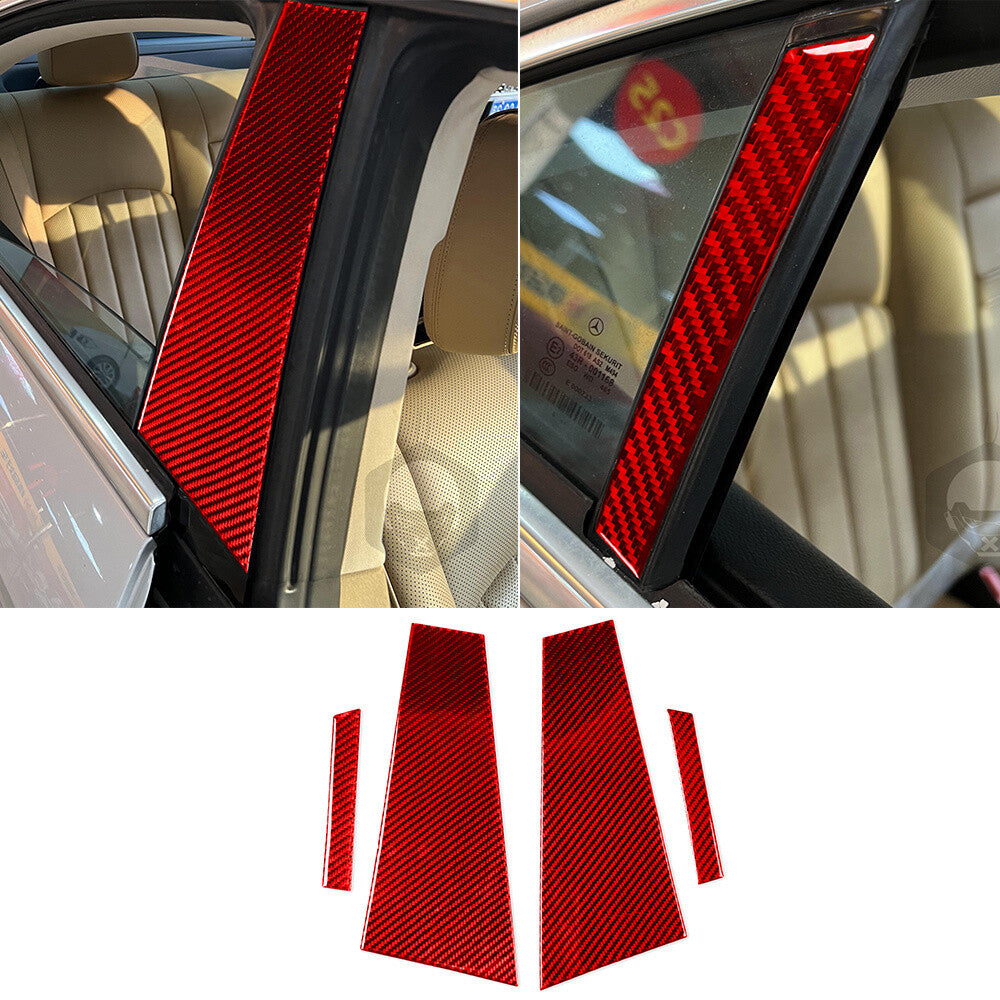 Red Carbon Fiber Door Window B Pillar Post Cover for Benz CLS Class C219 2004-09