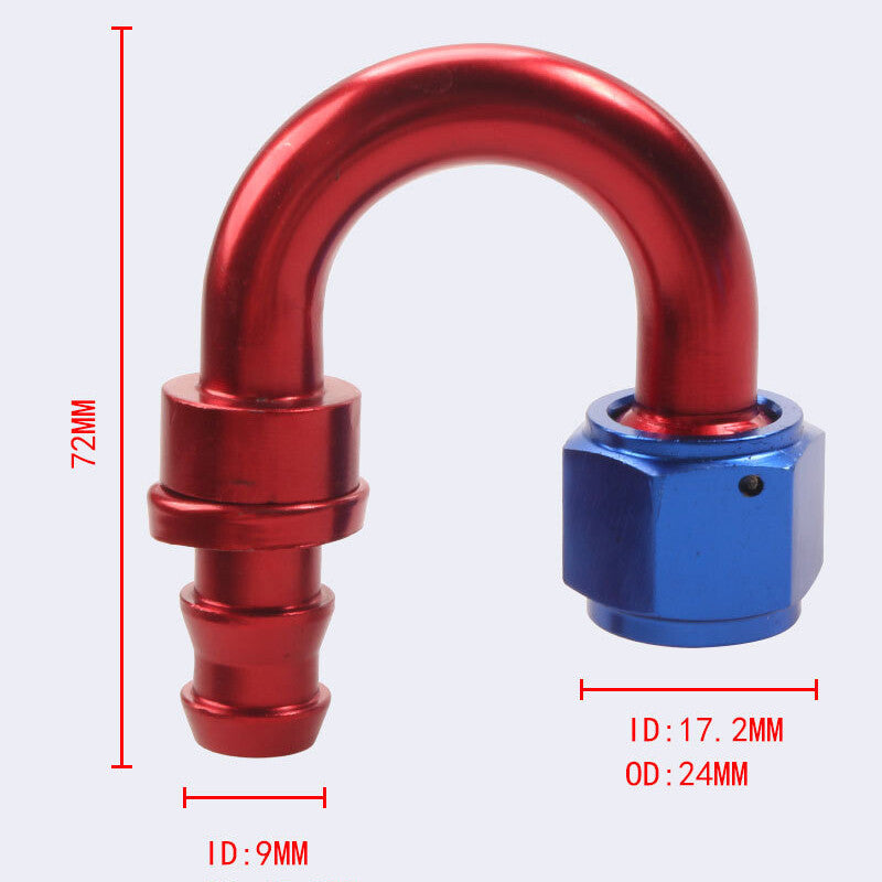 8AN AN8 180Degree Push Lock Hose End Barb Fitting/Adaptor Push-On Hose Fitting