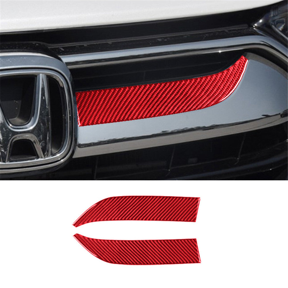 2Pcs Red Carbon Fiber Front Center Net Flying Wing Trim for Honda CR-V 2017-2021