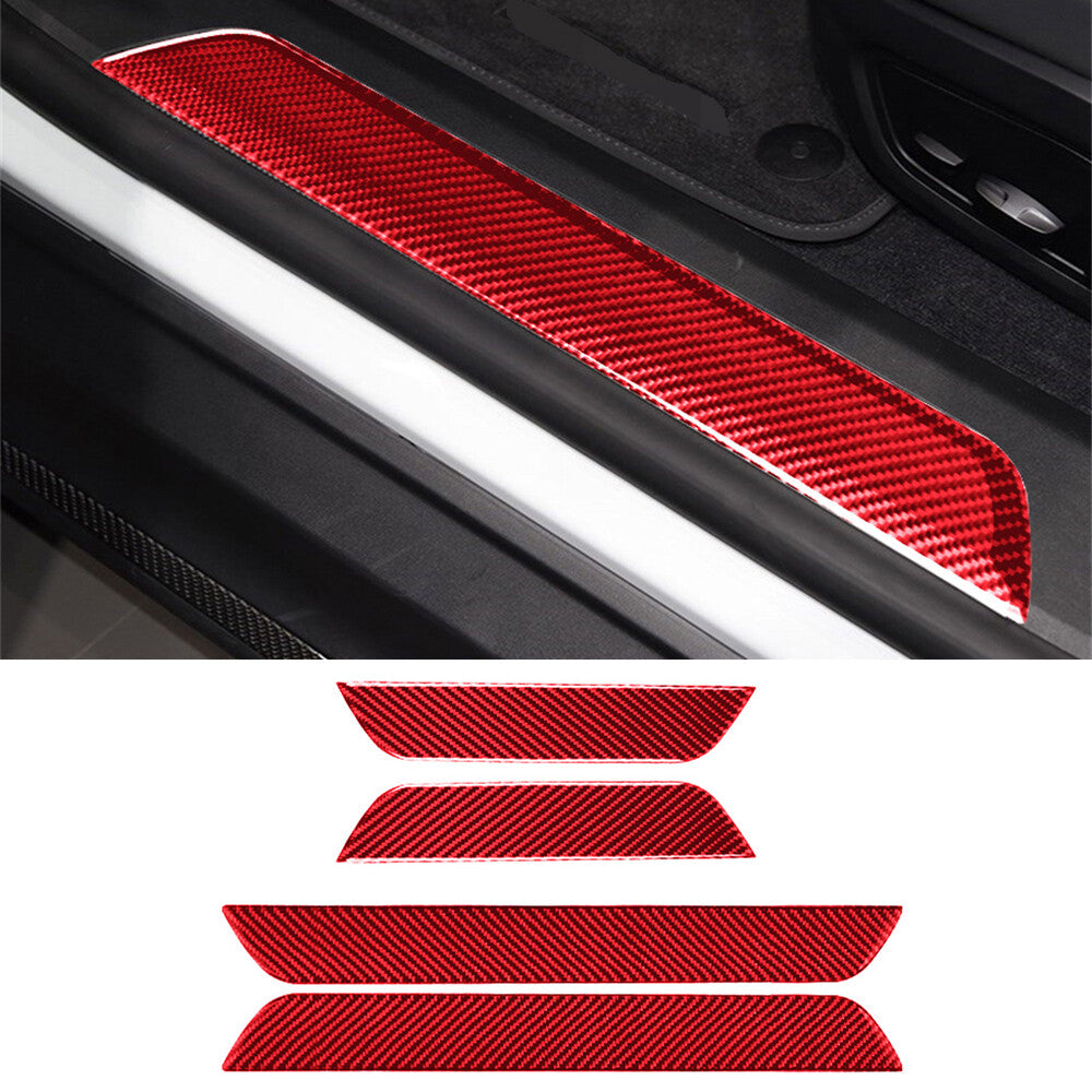 4¡ÁRed Carbon Fiber Door Sill Guards Scuff Panel Cover for Porsche Taycan 2019-22
