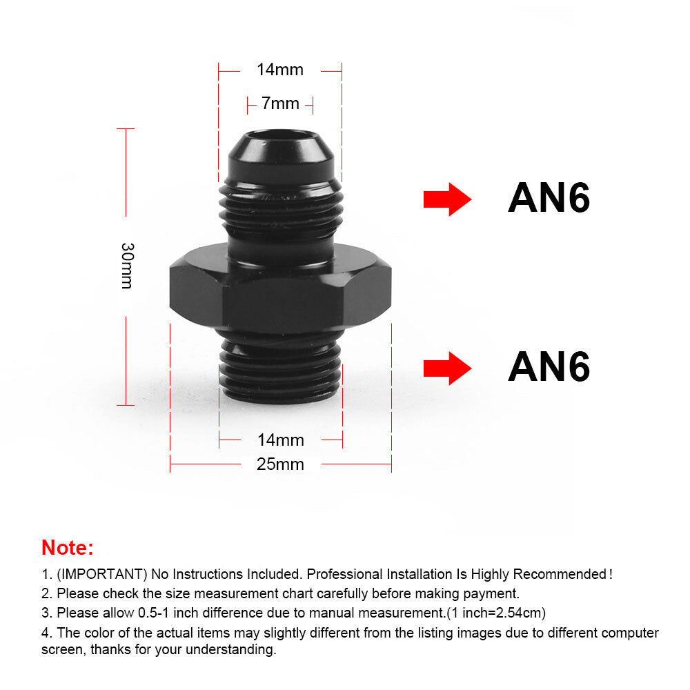 2-Pack ORB-6 O-ring Boss AN6 6AN to AN6 6AN Male Adapter Accessories Black Aluminum