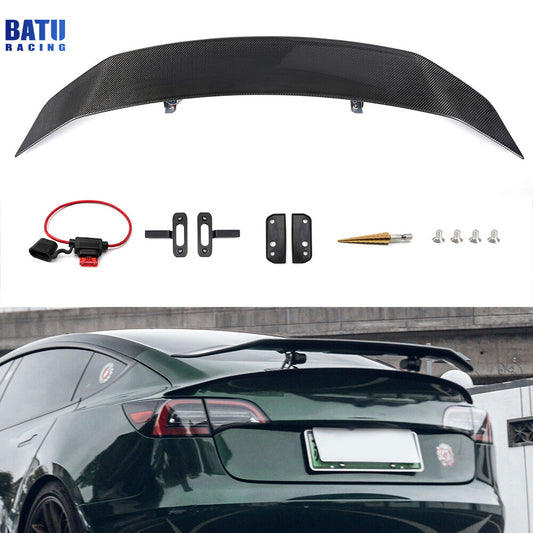 Universal 53inch Real Carbon Fiber Automatic Adjustable Rear Tail Spoiler Wing