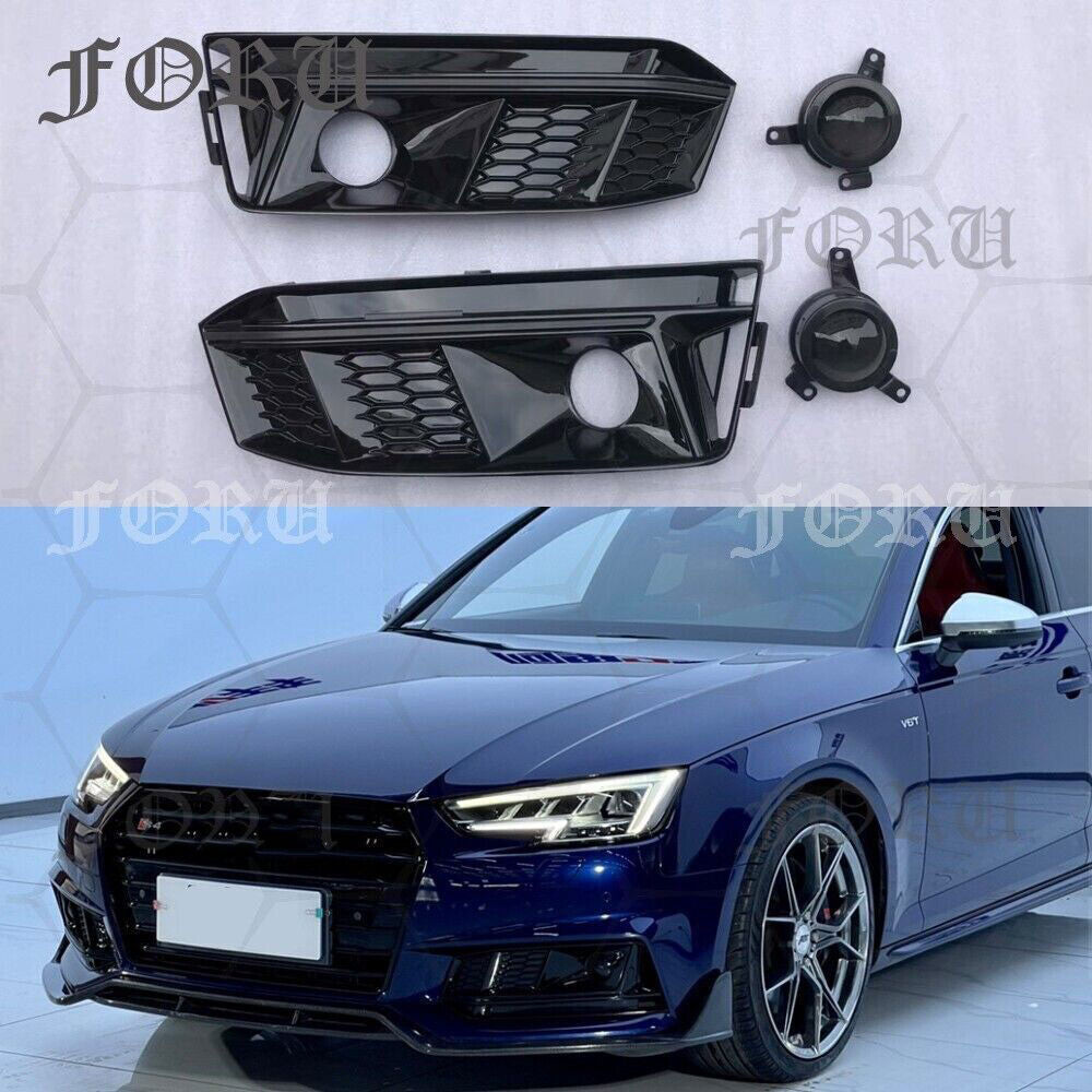 Black Front Bumper Fog Light Cover Grilles Trim for Audi A4 B9 S-LINE 2017-2019