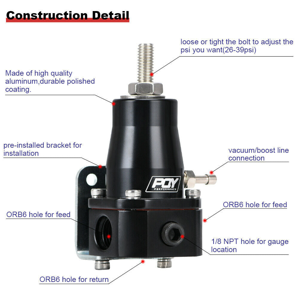 Adjustable AN6 EFI Fuel Pressure Regulator Kit W/ Oil Gauge 30-70 PSI Universal