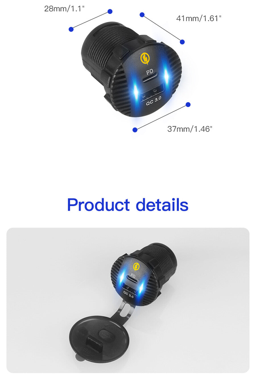 PD Type C USB Fast Car Charger Socket 12V/24V Car Power Outlet For Mobile Phone
