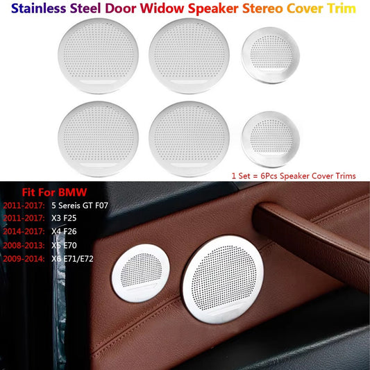 6x Stainless for BMW X3 X4 X5 X6 E70 E71 F25 Car Door Speaker Stereo Cover Trim