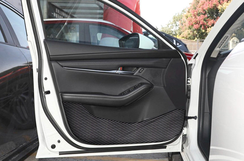 4X Carbon Fibre Leather Inner Door Anti-kick Panel Cover Trims for Mazda 3 19-23