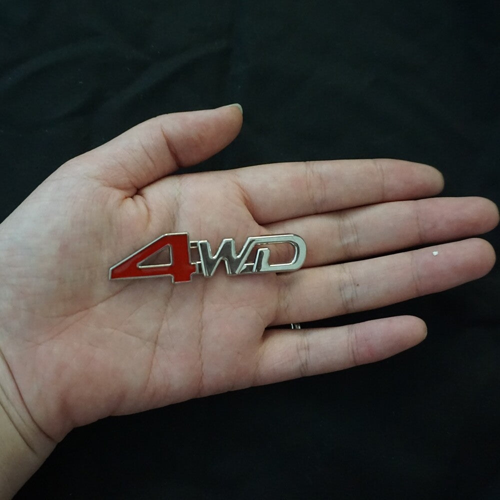 2x Silver Chrome Red Small 4WD Metal Emblem Decal Sticker Badge Bumper Luxury 3D