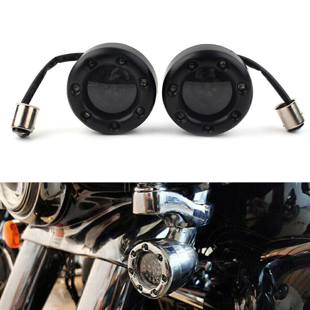 LED Black Fire Ring Turn Signals Lights Lamps Bulbs for Harley Softail Dyna 2pcs