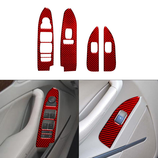 4X Red Window Lift Panel Trim Cover Carbon Fiber for CADILLAC CTS SPORT 2008-UP