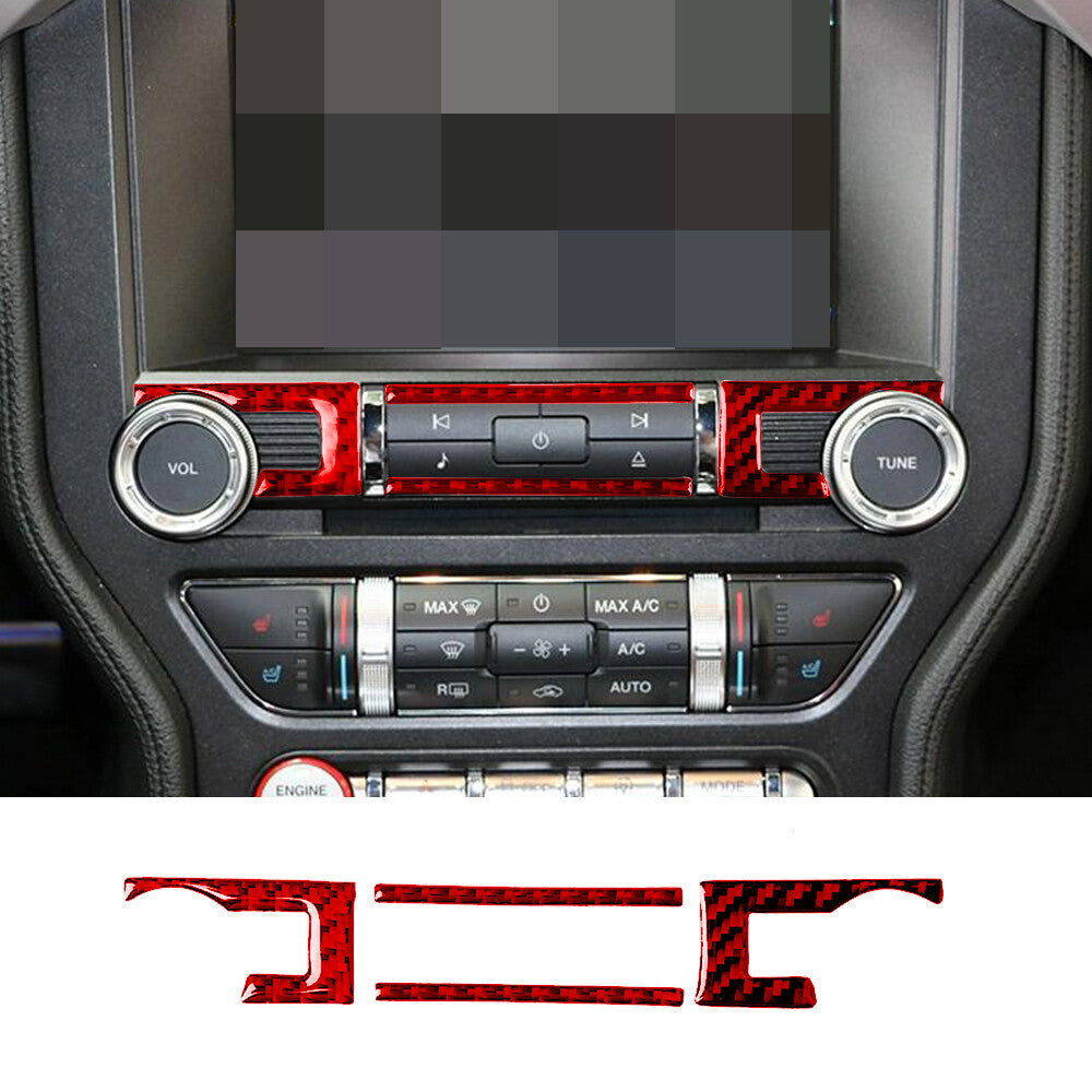Red Carbon Fiber Interior Center Console CD Panel Cover for Ford for Mustang 2015-22