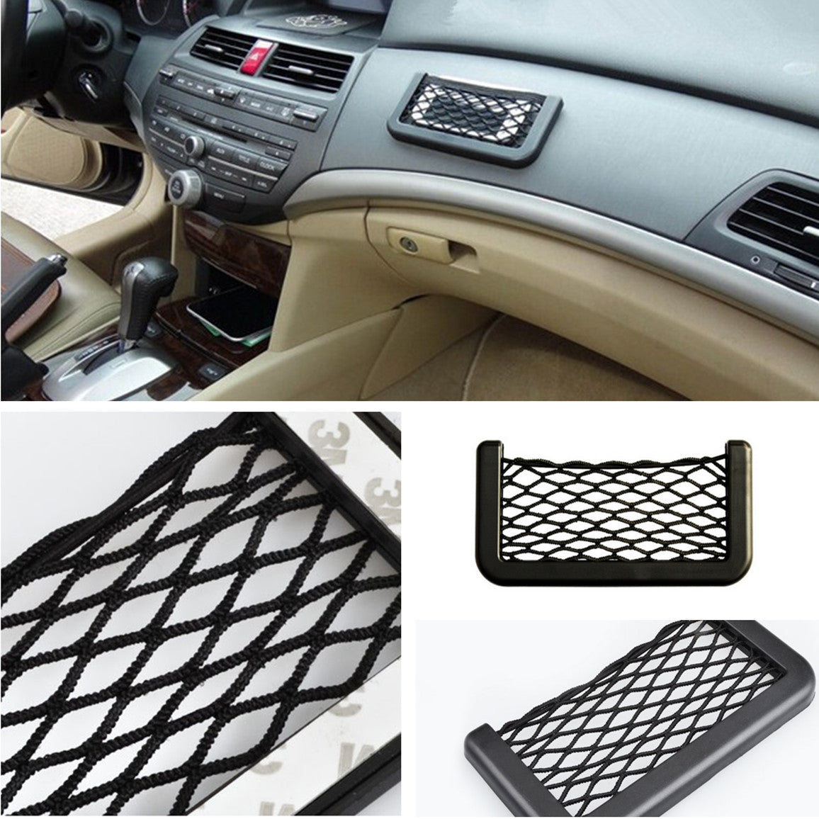 7.5in Car Storage Mesh Resilient String Phone Bag Holder Organizer Phone Holder