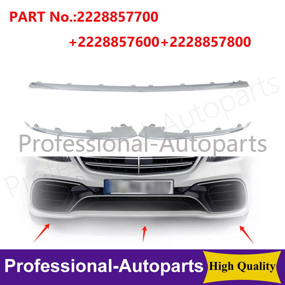 3-piece chrome-plated front bumper lip trim suitable for 18-20 for Mercedes-Benz W222 S450/560