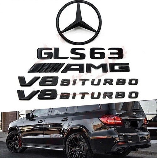GLOSS Black Rear Star for Mercedes GLS GLS63 AMG X166 + v8 BITURBO Badge 2016-18