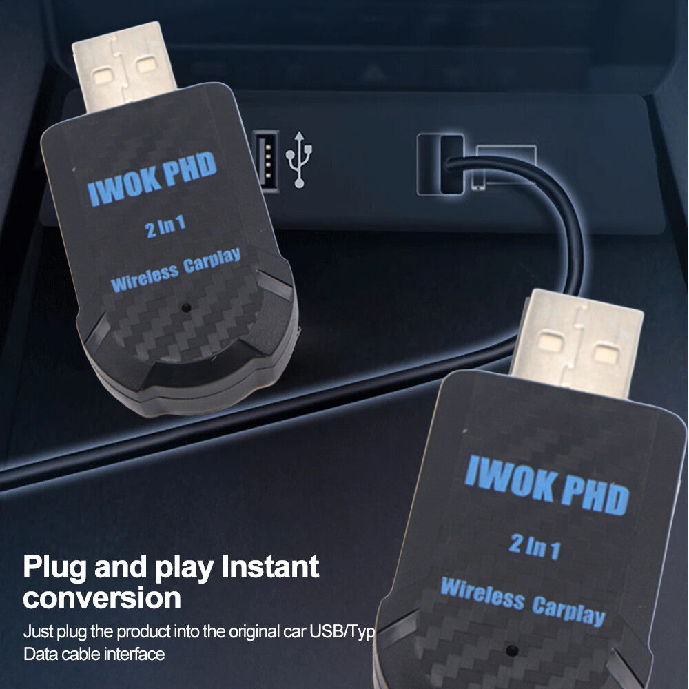 2 in 1 Wireless Carplay Adapter For Apple iOS Android Auto for Smart USB Plug & Play