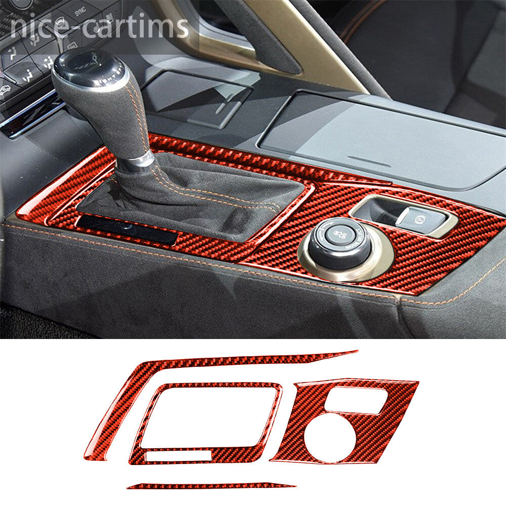 4¡ÁRed Carbon Central Gear Shift Panel Cover for Chevrolet for Corvette C7 2014-2019