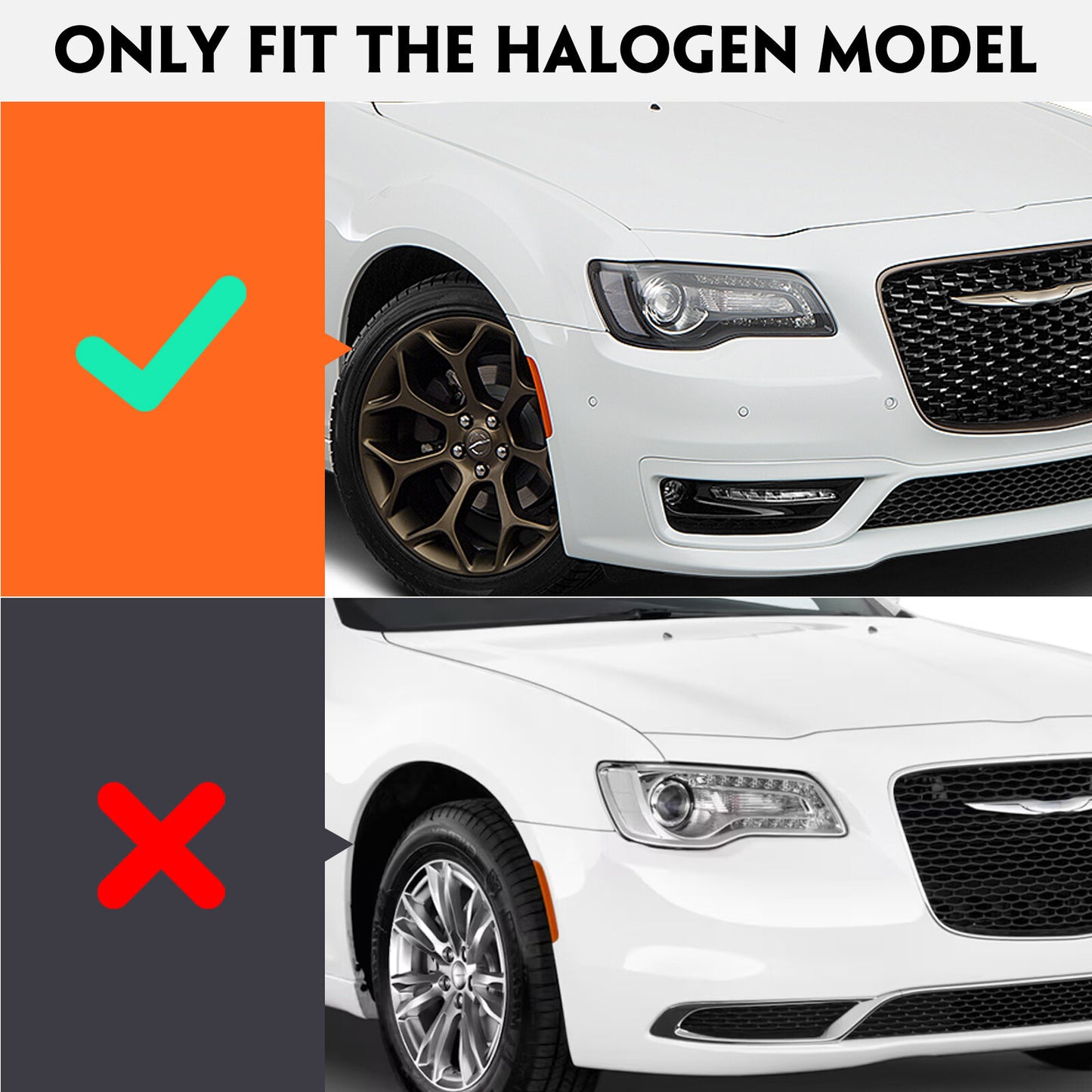 Passenger For 2015-2023 for Chrysler 300 Black Halogen LED DRL Headlight Lamp Right